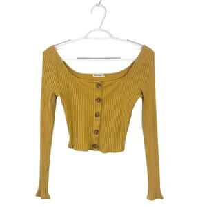 Yellow Crop Top Long Sleeve (Heart & Hips) SMALL Cotton Blend